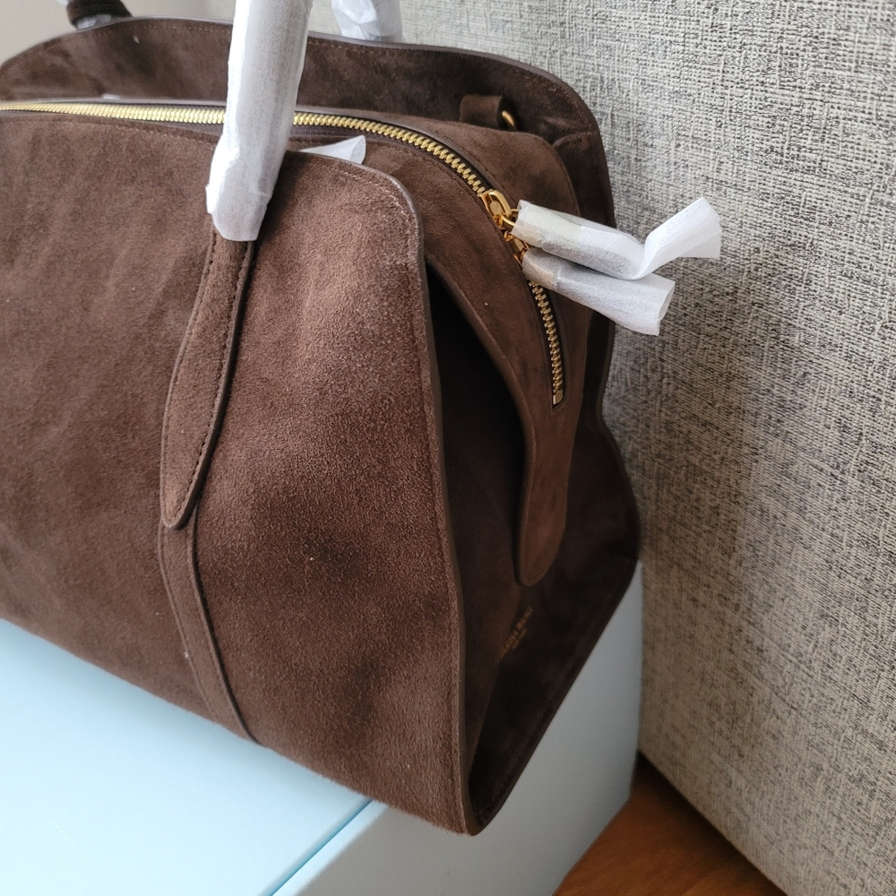 Parisa Wang Gabrielle 35 Soft Top Handle Bag Chocolate Suede NEW - Picture 3 of 16